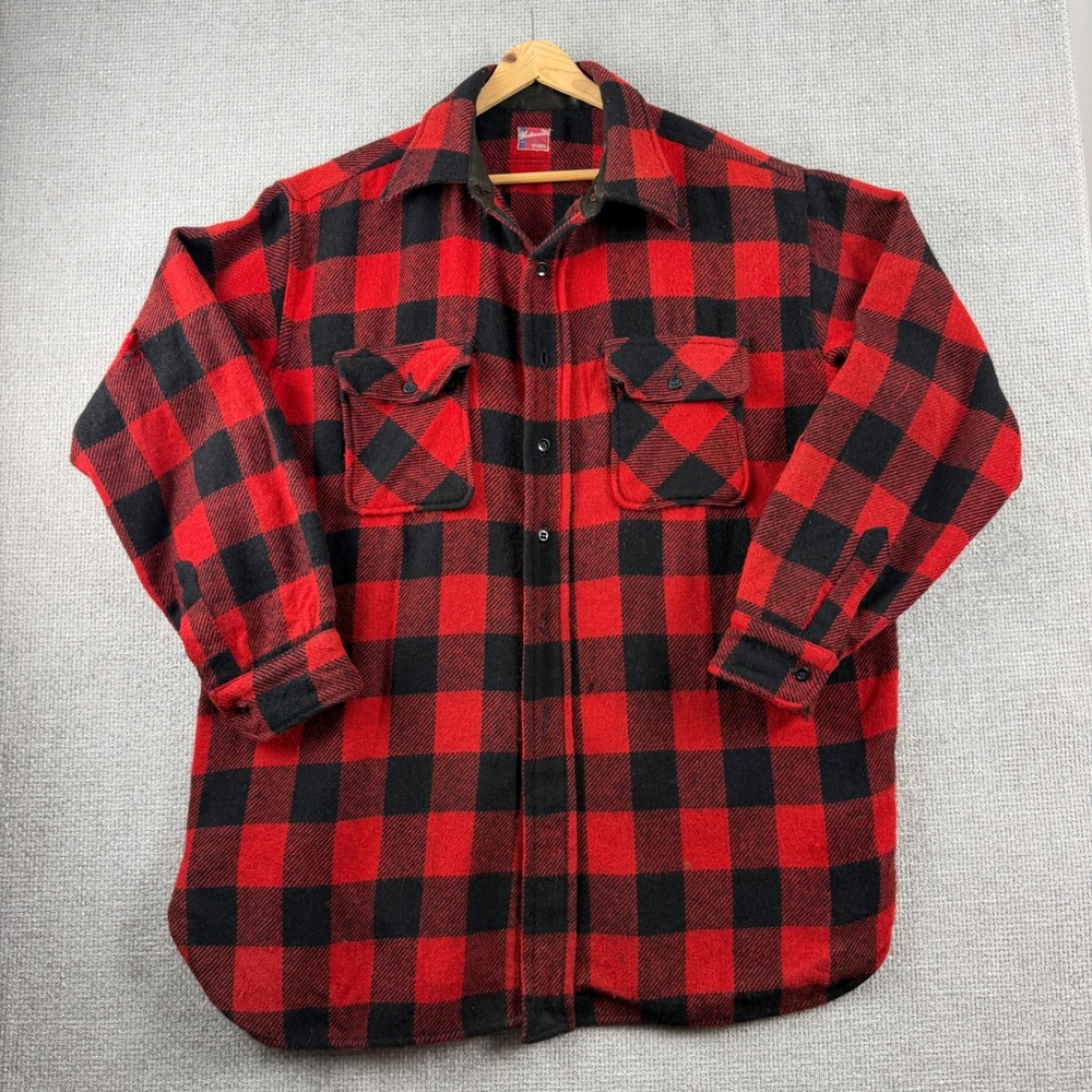 Workmaster Spiegel Flannel Shirt Mens XL Red Black Fair Buffalo Plaid Vintage